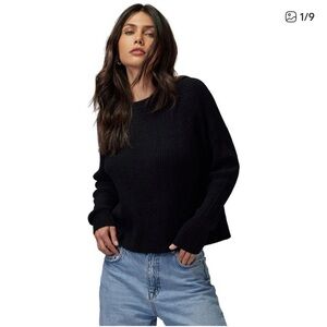 Spiritual Gangster Chenille Raglan Crew Ribbed Black Boxy Crew Neck Sweater L